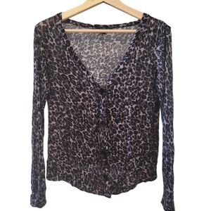 French LaundryLeopard print cardigan button-up v-neckline long sleeves versatile